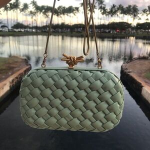 Real leather Chic Woven Mint Clutch brand new